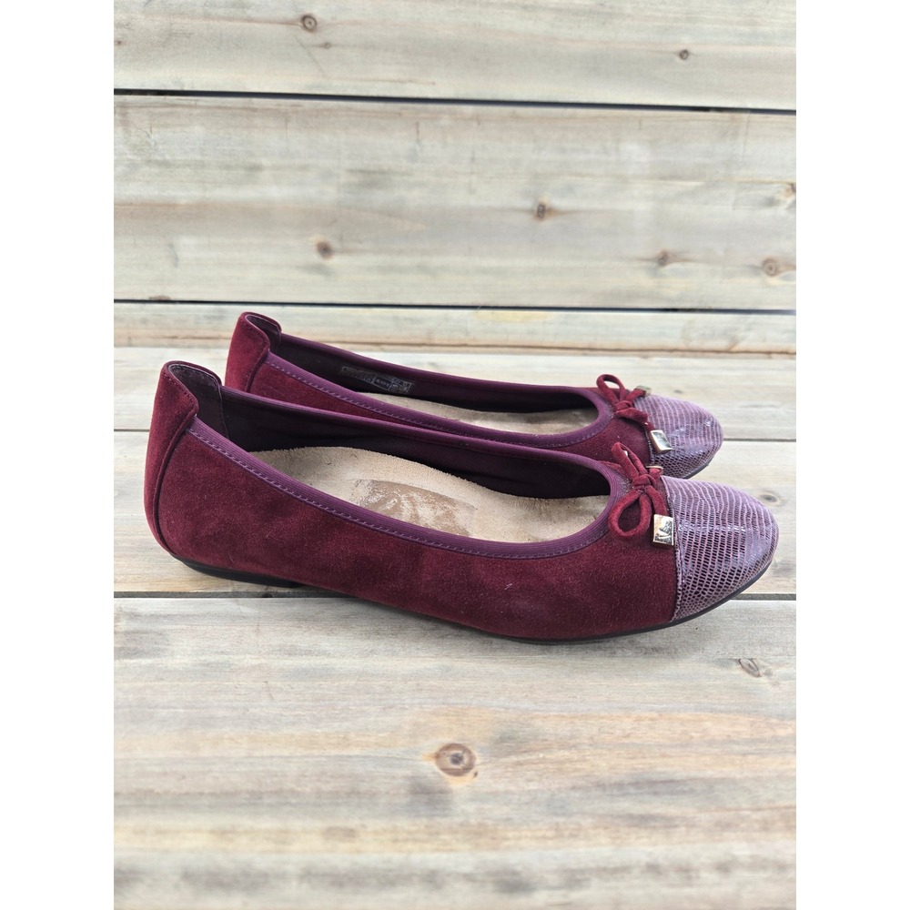 Vionic Minna Burgundy Suede Snake Cap Toe Ballet Flats US 8 Comfort Orthopedic